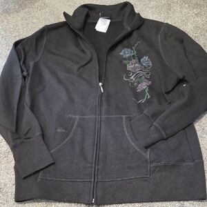Harley-Davidson Black Full-Zip Hoodie with Floral Embroidery